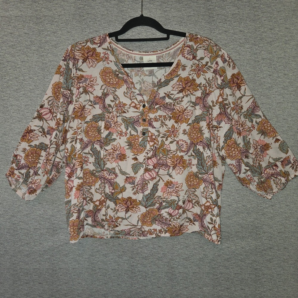 Knox Rose Floral Boho Blouse Women's XXL Top Prairiecore Cottagecore Botanical